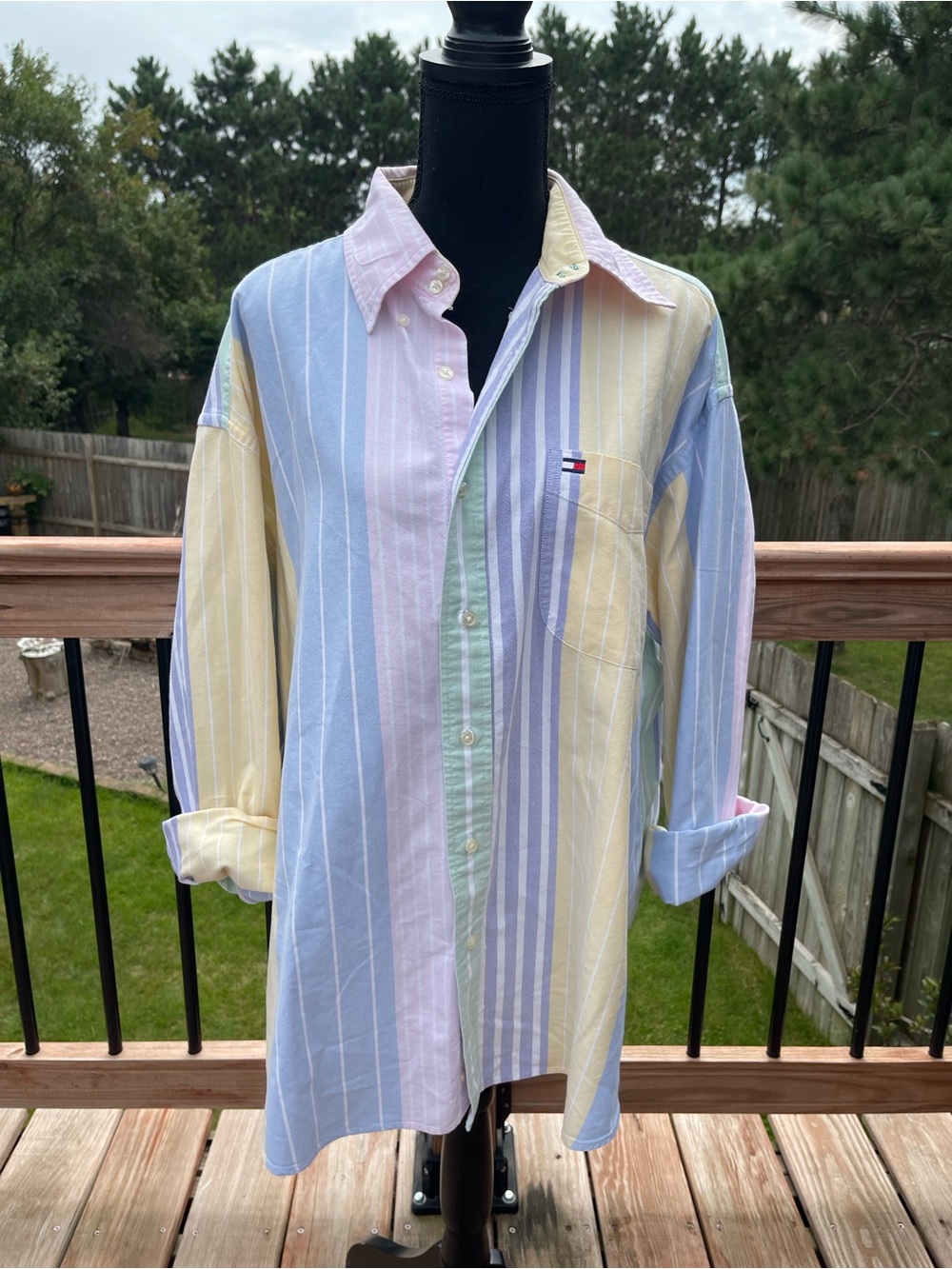 Tommy Hilfiger Button Down XL VTG 90s Striped Colorblock Pastel Preppy Classic